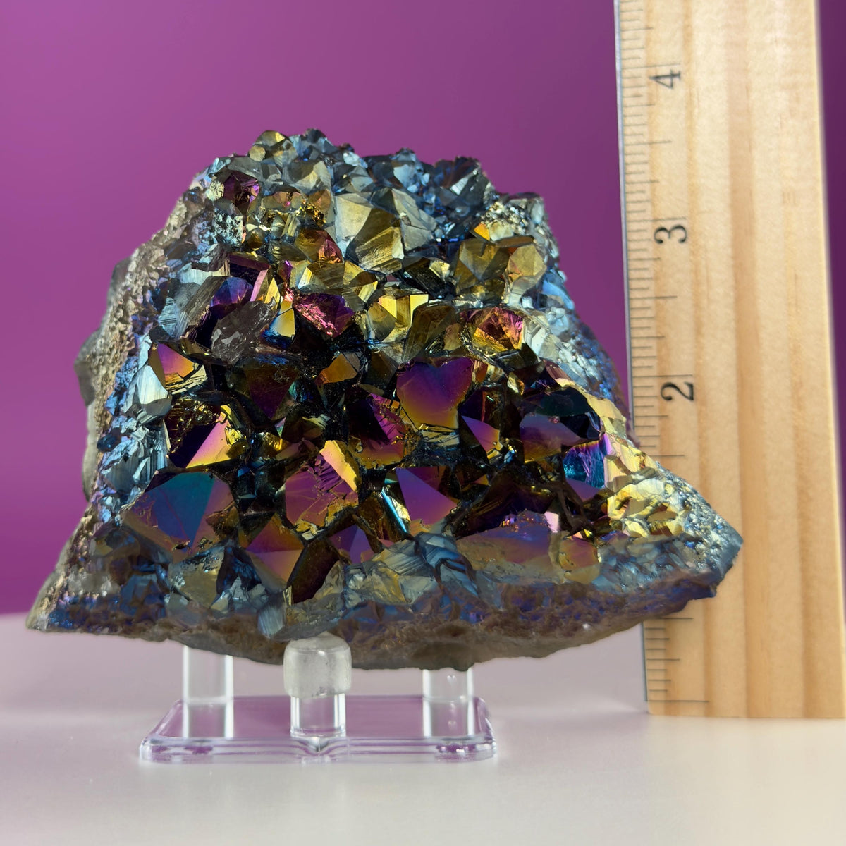 Aura Quartz Cluster | Rainbow Crystal Specimen | Acrylic Display | 474g