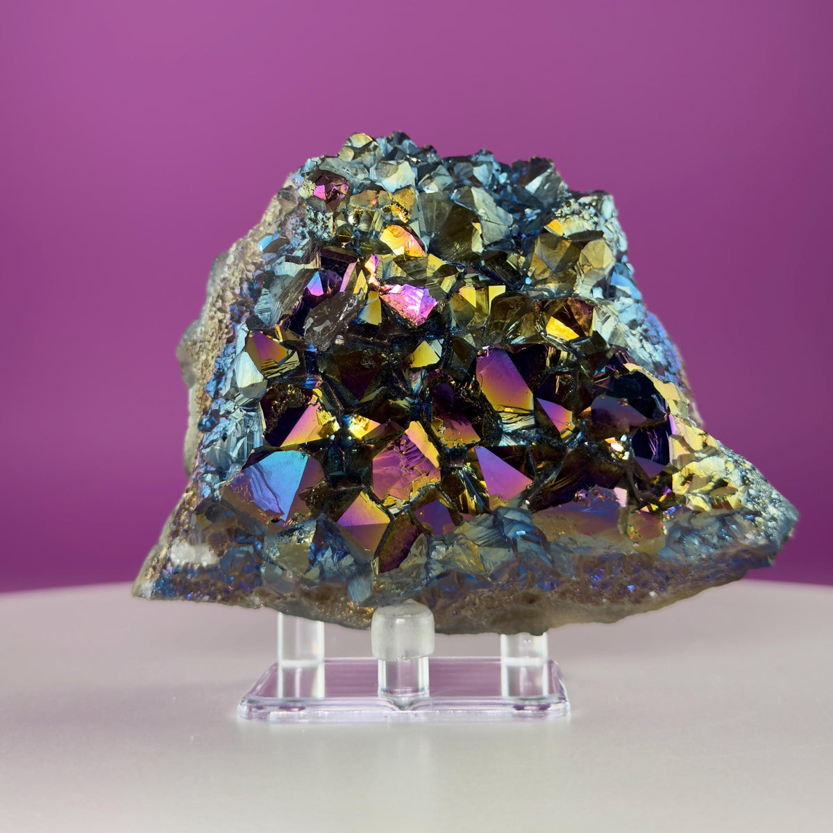 Aura Quartz Cluster | Rainbow Crystal Specimen | Acrylic Display | 474g
