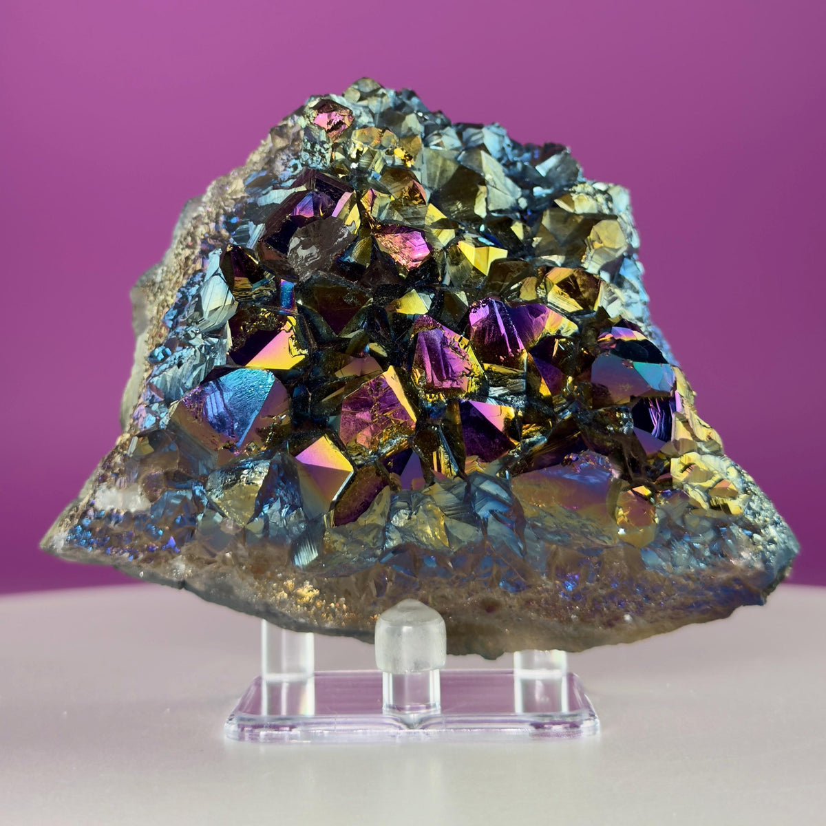 Aura Quartz Cluster | Rainbow Crystal Specimen | Acrylic Display | 474g