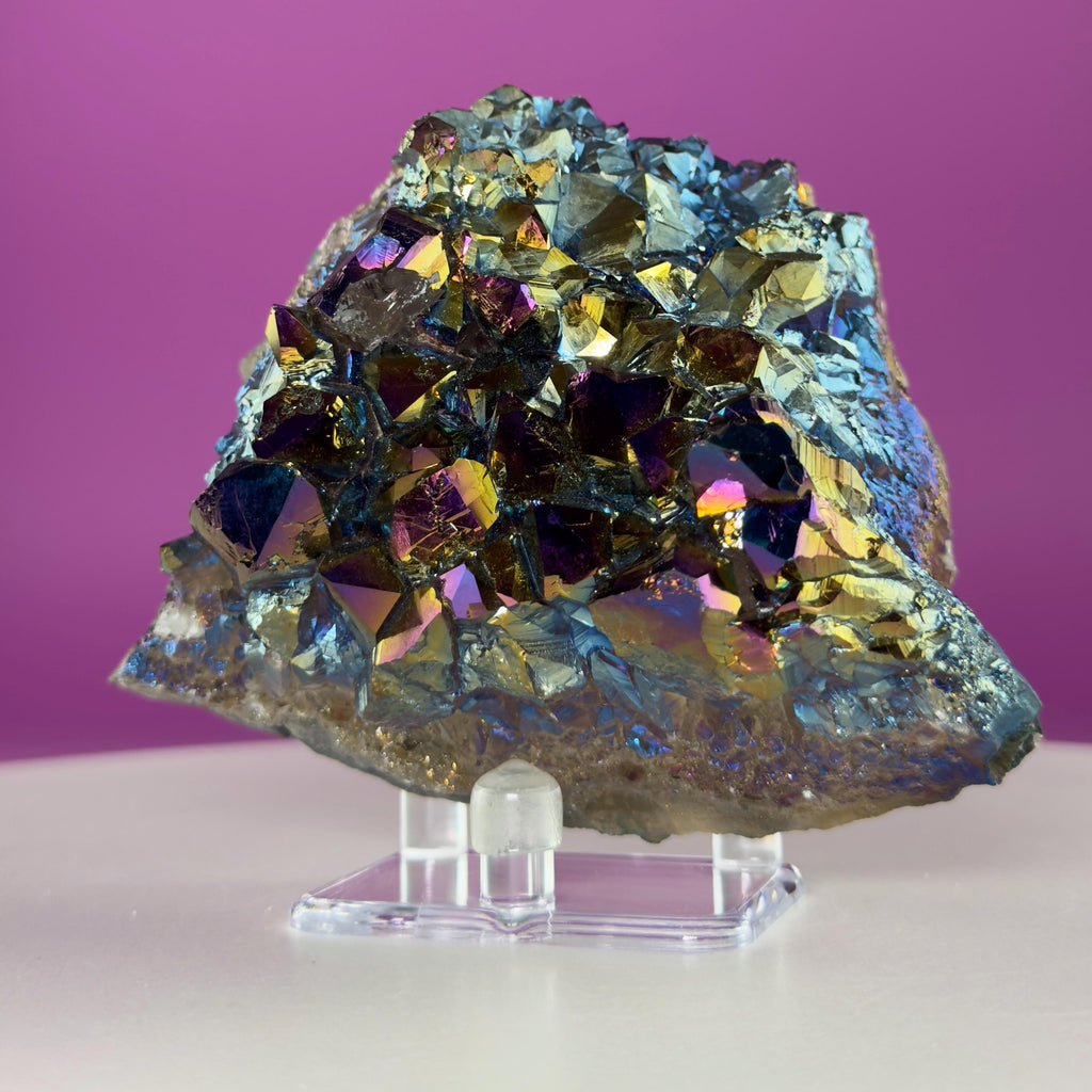 Aura Quartz Cluster | Rainbow Crystal Specimen | Acrylic Display | 474g