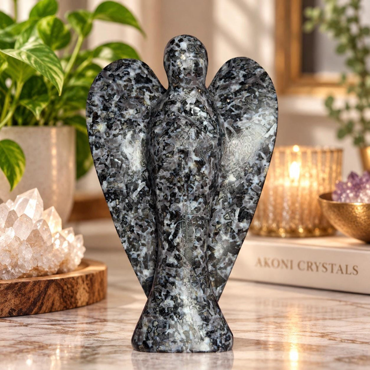 Indigo Gabbro Angel – Large 7 Inch Crystal Carving