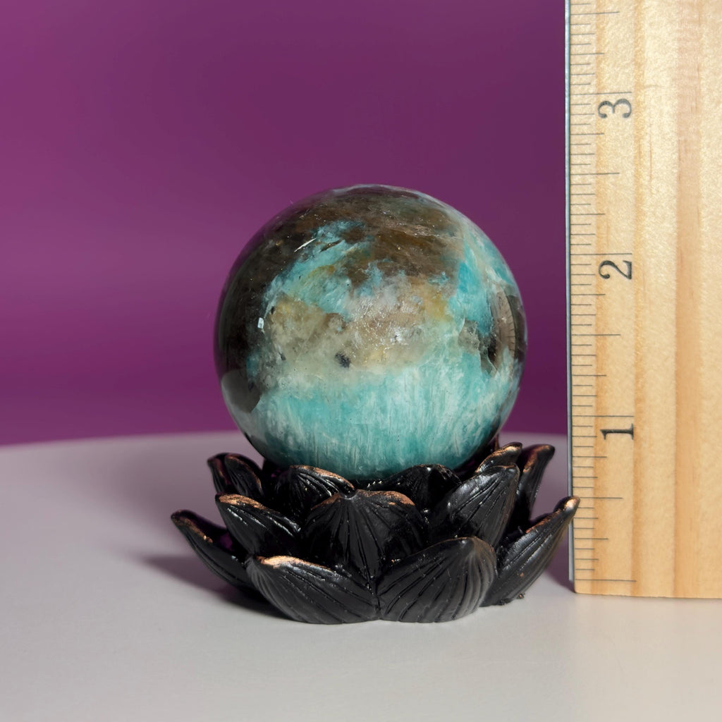 Amazonite with Smoky Quartz Sphere on Lotus Stand