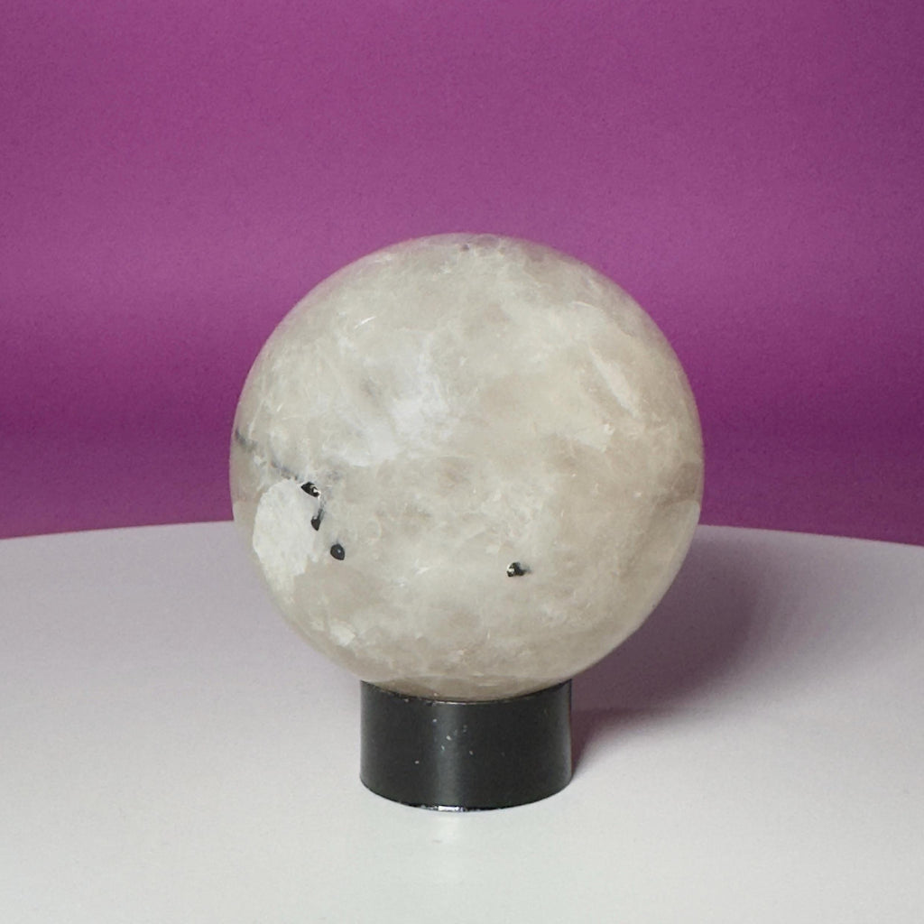 Tourmalinated Quartz Sphere on Black Acrylic Stand