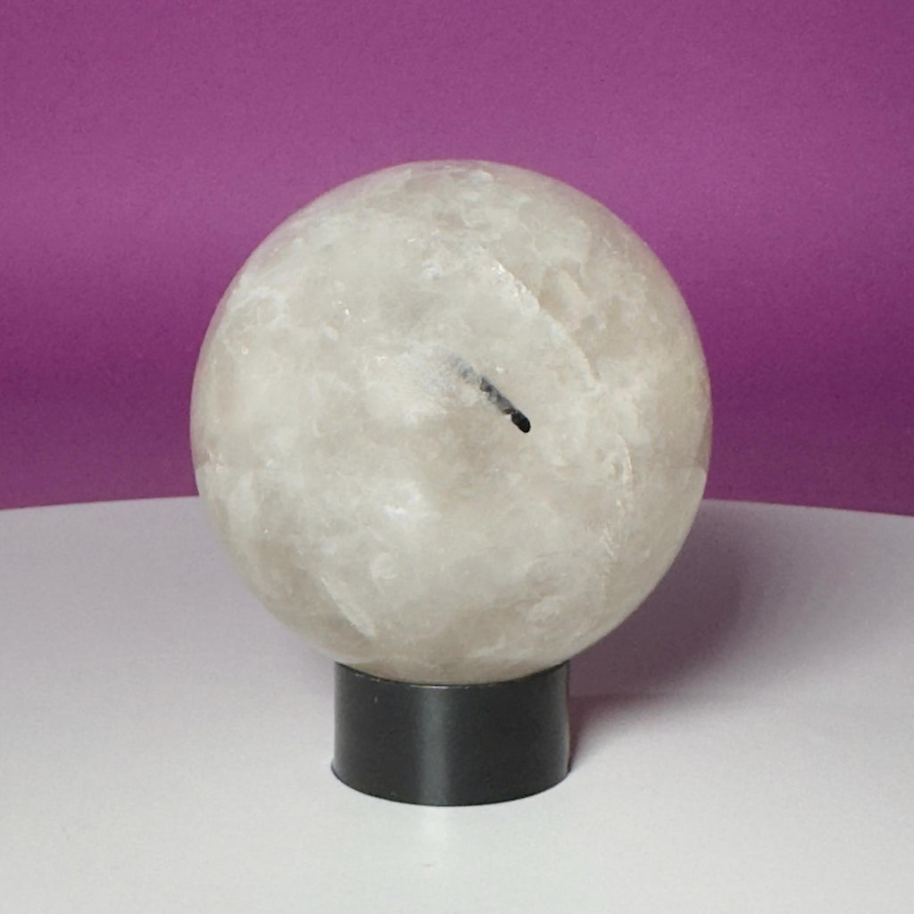 Tourmalinated Quartz Sphere on Black Acrylic Stand