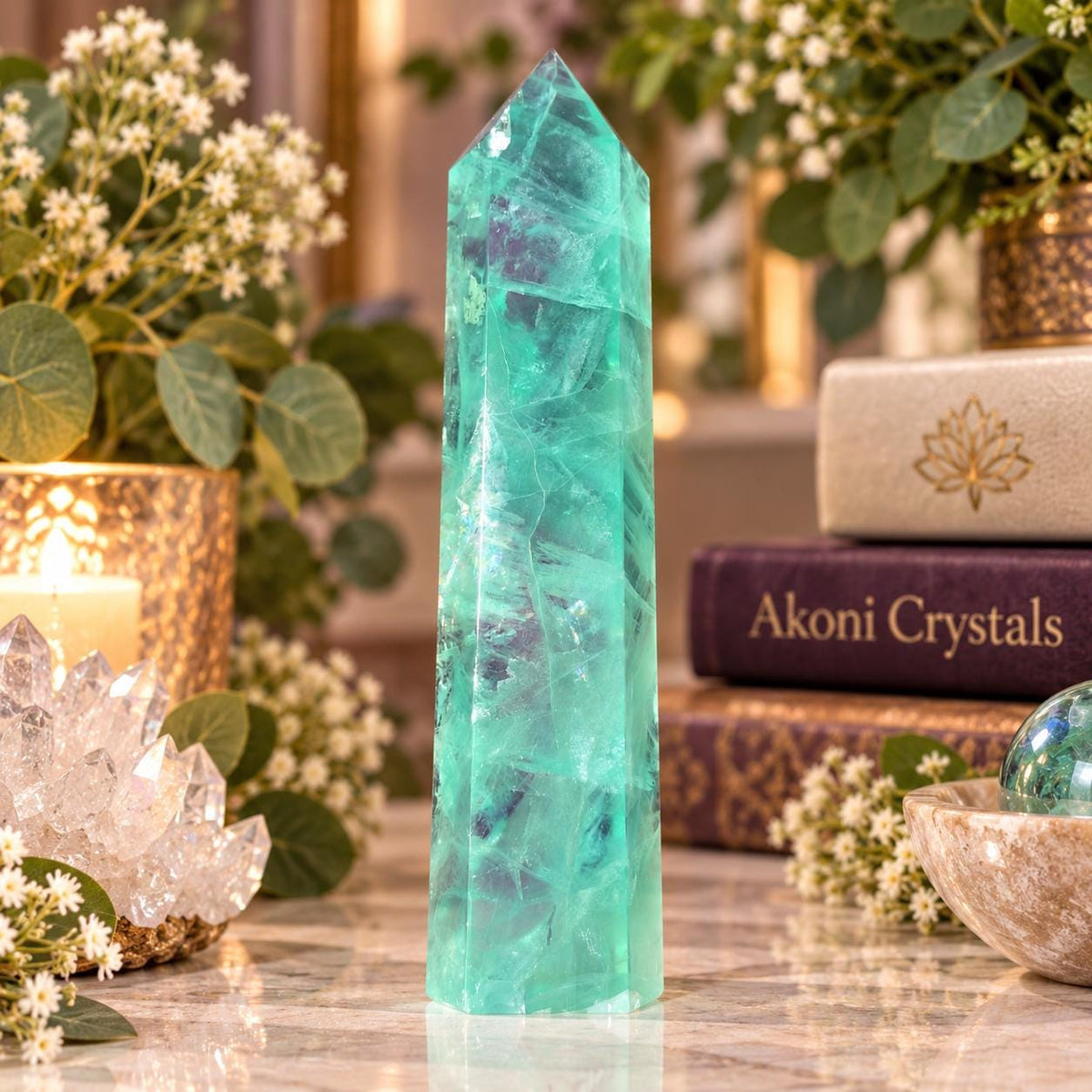 Green Fluorite Tower Large Crystal Point Display Piece