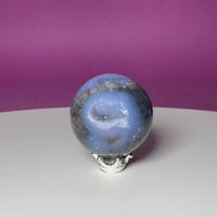 Blue Flower Agate Druzy Sphere with Silver-Tone Stand