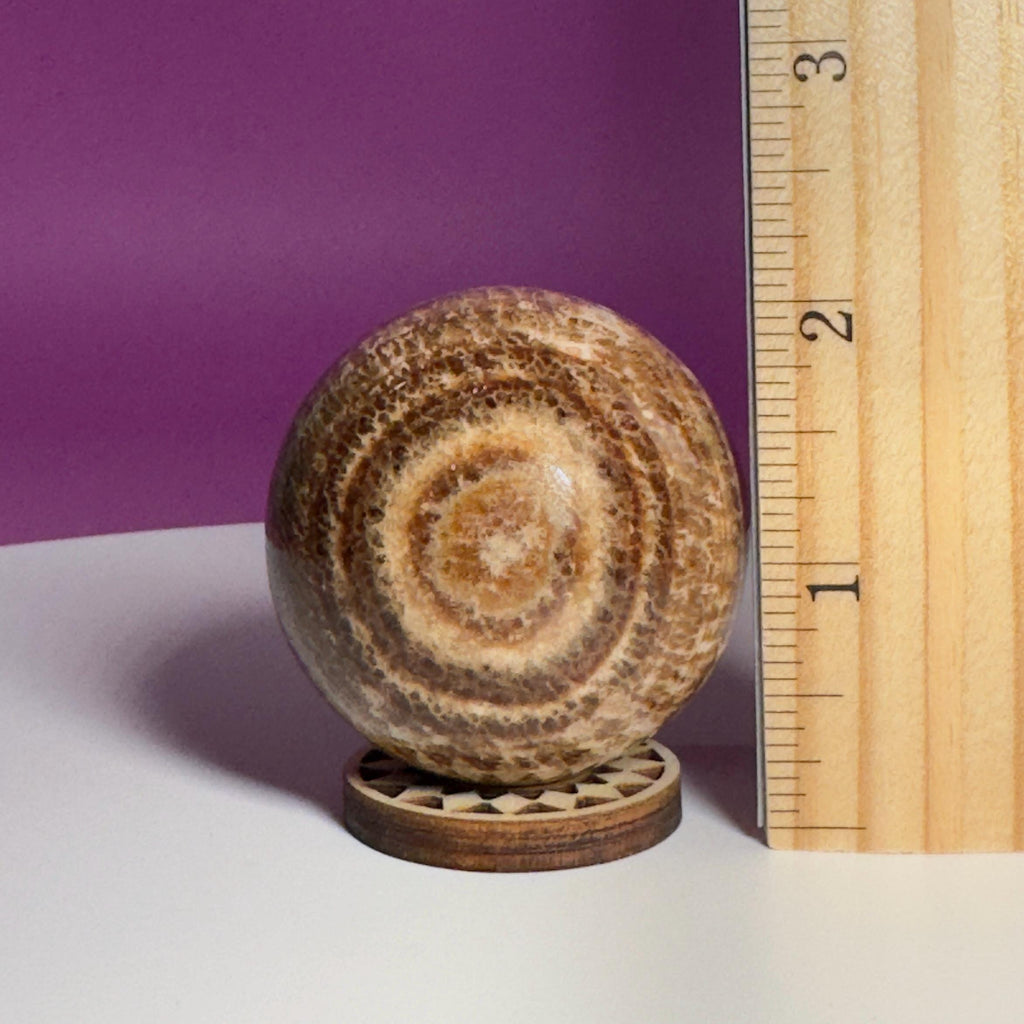Peruvian Aragonite Sphere with Wood Stand