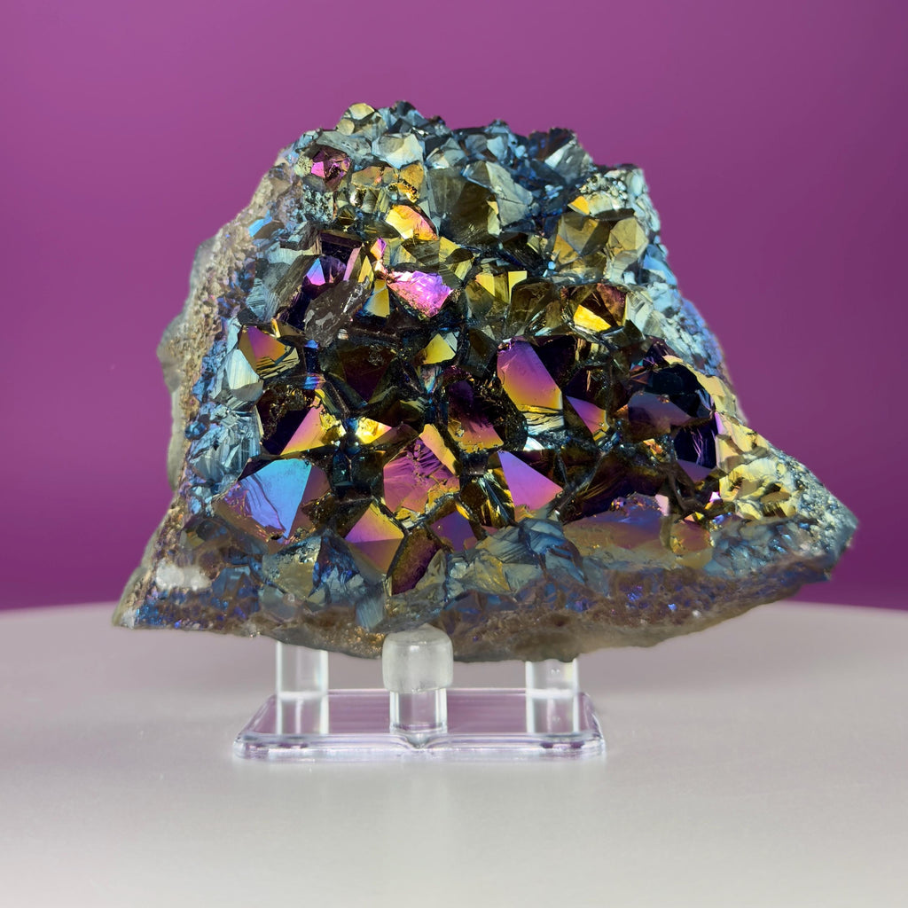 Aura Quartz Cluster | Rainbow Crystal Specimen | Acrylic Display | 474g