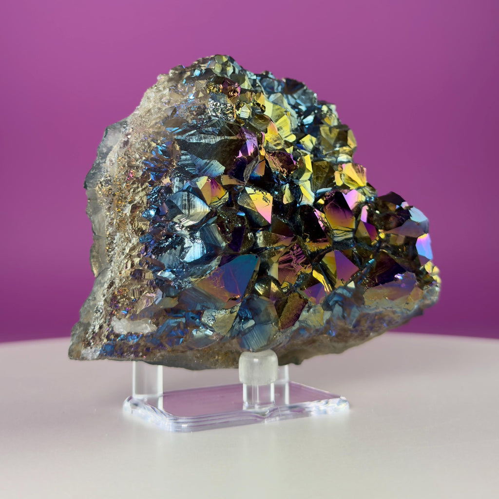 Aura Quartz Cluster | Rainbow Crystal Specimen | Acrylic Display | 474g