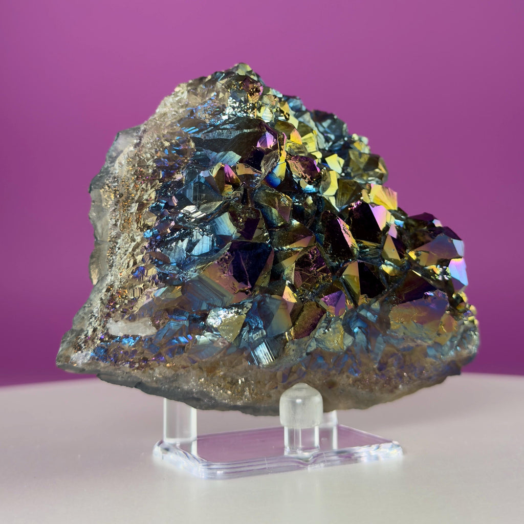 Aura Quartz Cluster | Rainbow Crystal Specimen | Acrylic Display | 474g