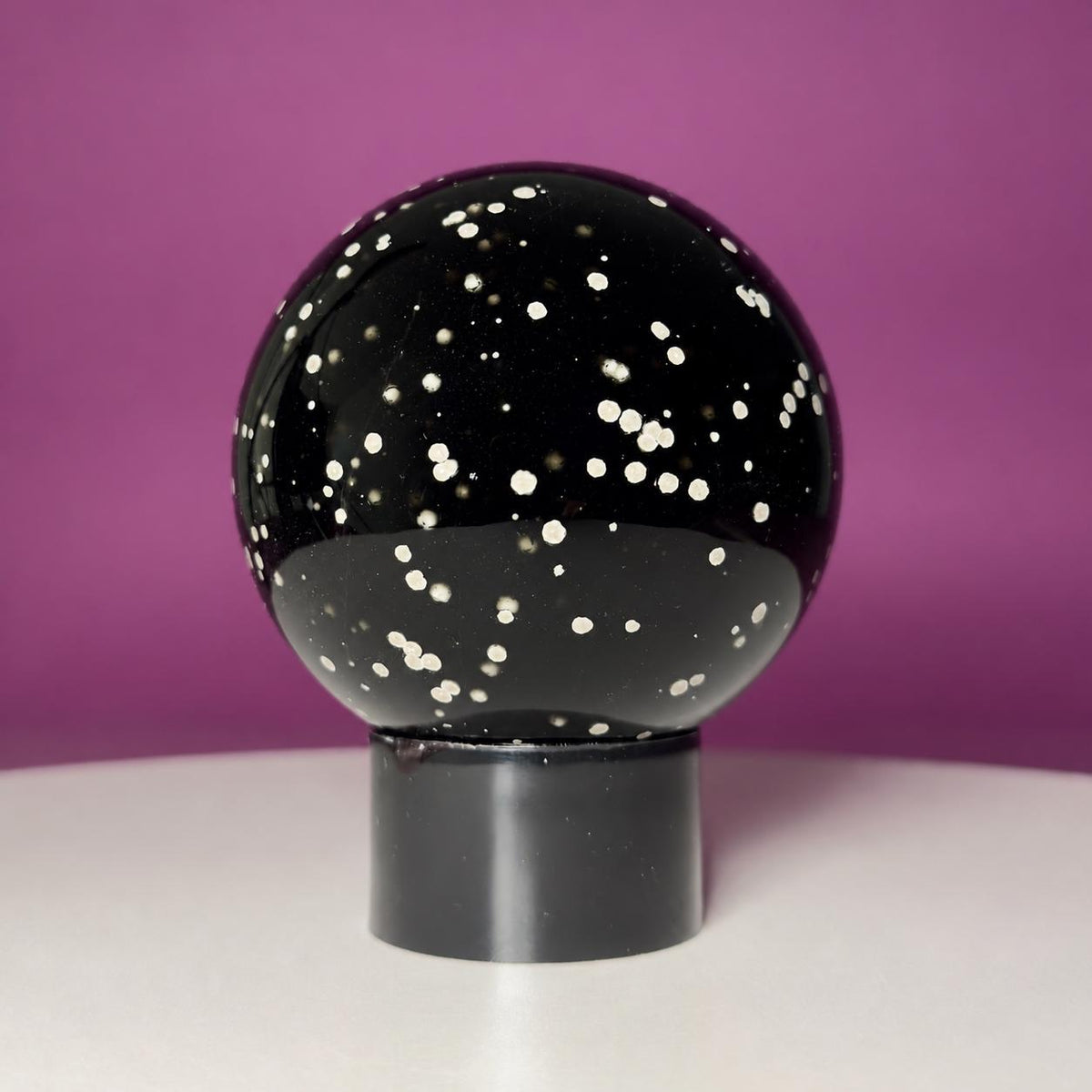 Stardust Obsidian Sphere on Black Acrylic Stand – 535g