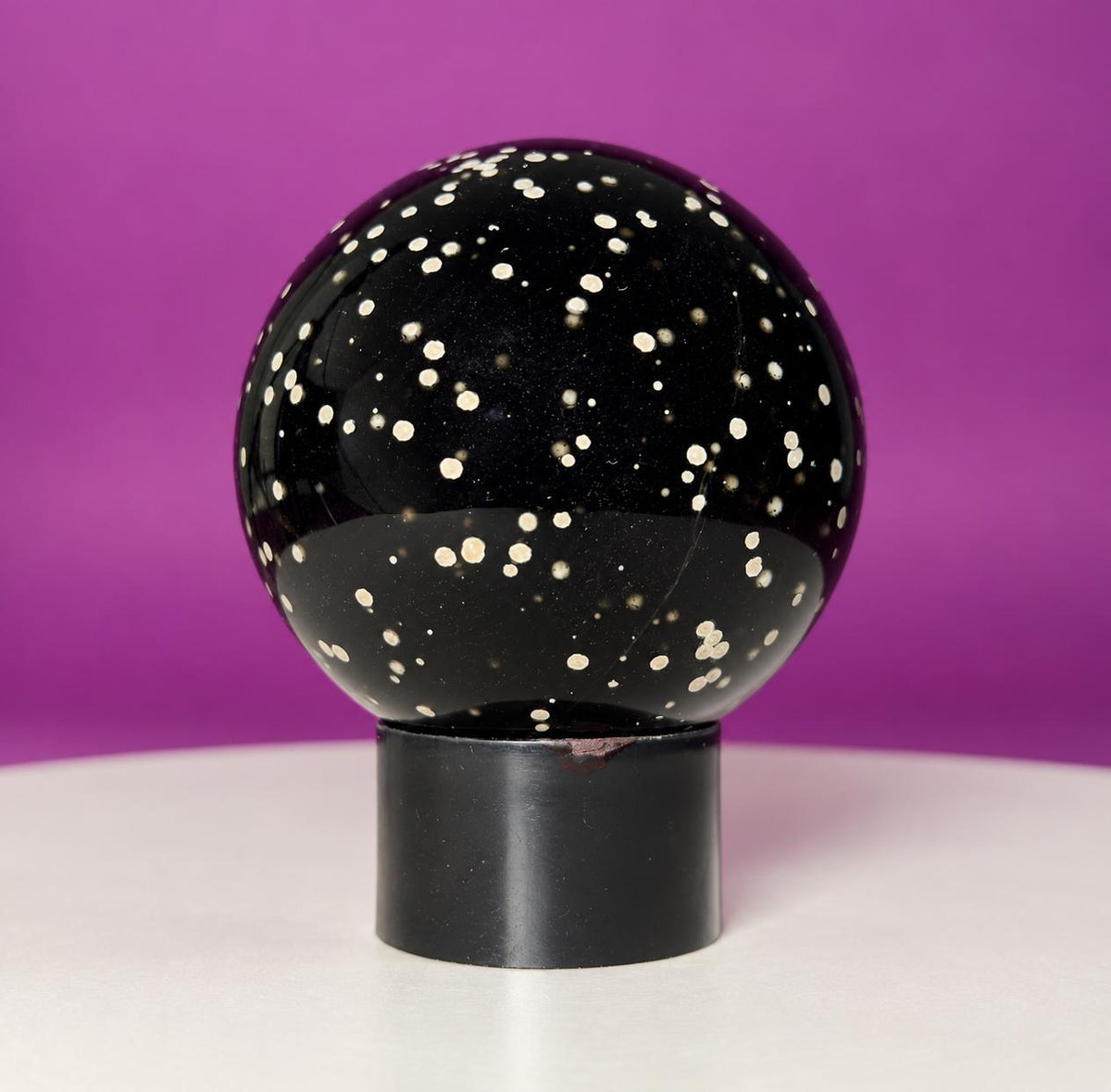 Stardust Obsidian Sphere on Black Acrylic Stand – 535g