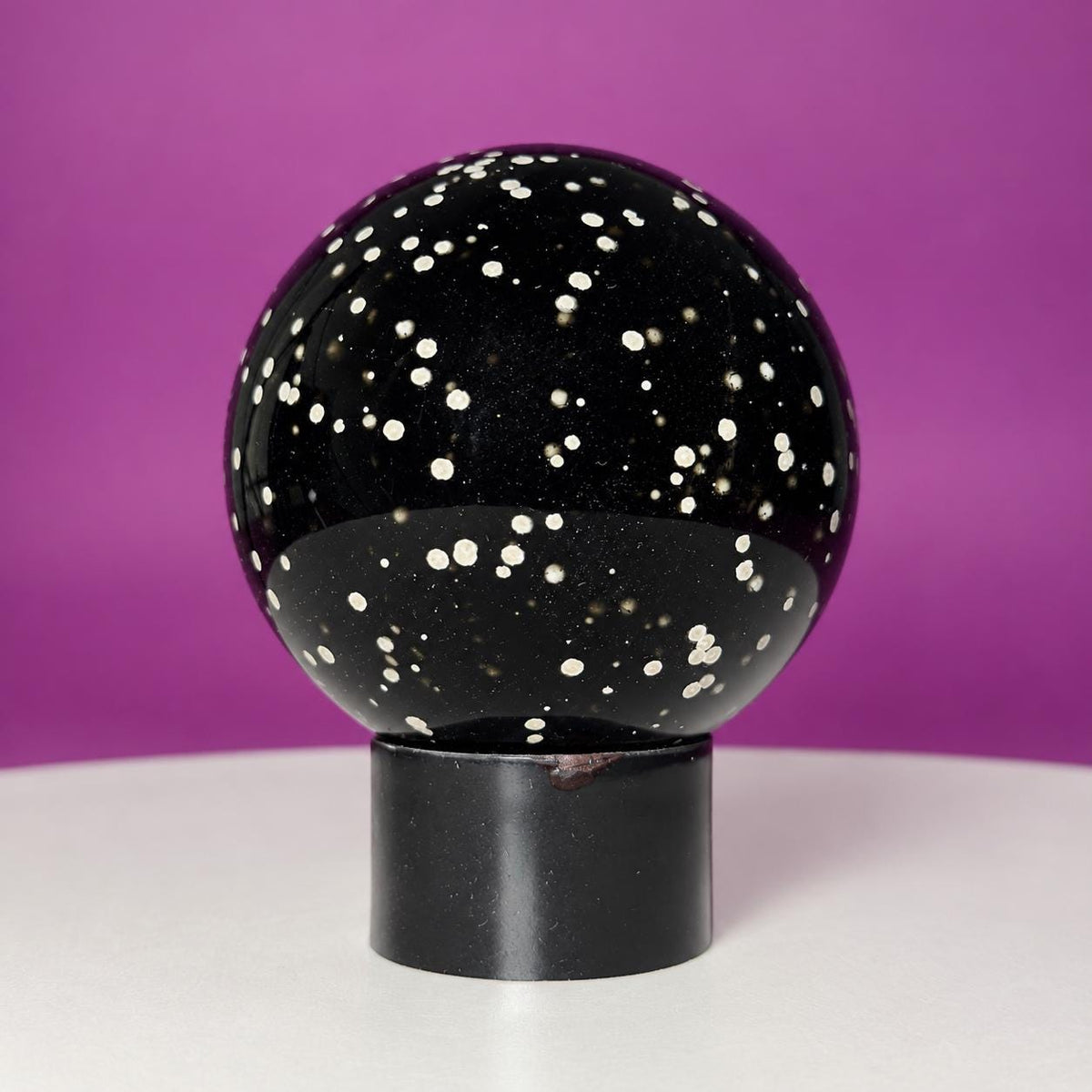 Stardust Obsidian Sphere on Black Acrylic Stand – 535g