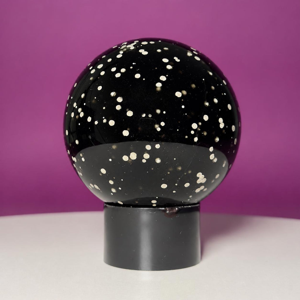 Stardust Obsidian Sphere on Black Acrylic Stand – 535g