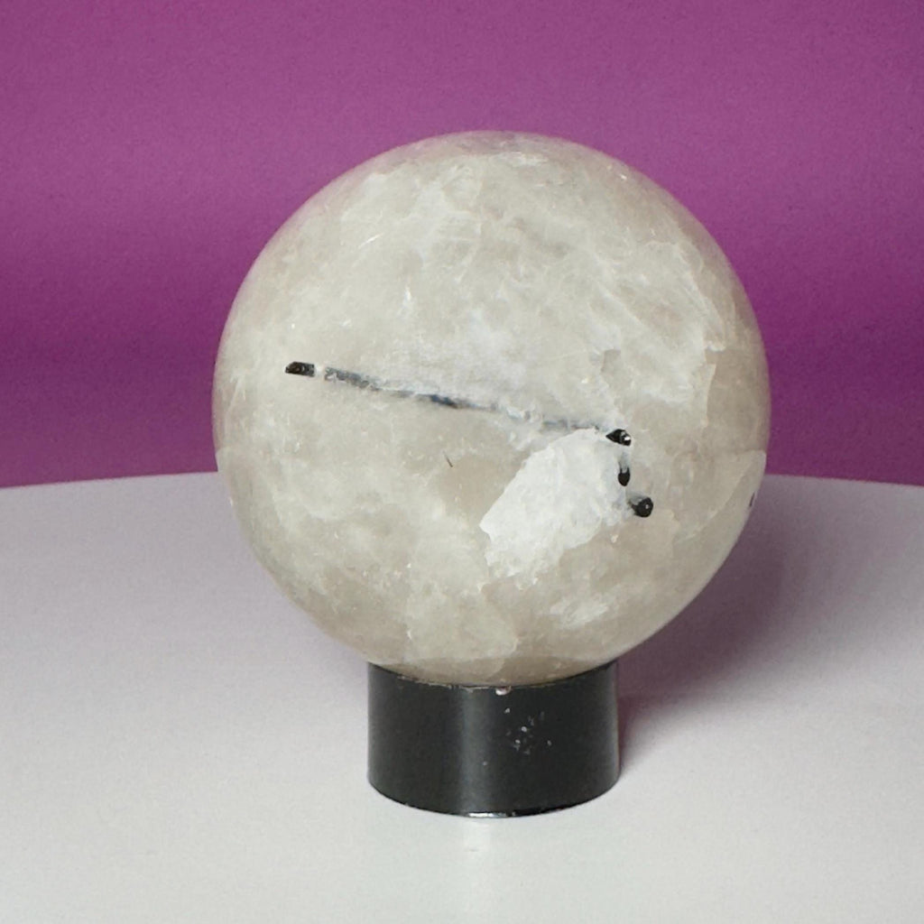 Tourmalinated Quartz Sphere on Black Acrylic Stand