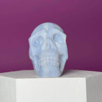 Blue Lace Agate Skull Carving – Natural Blue Banded Crystal