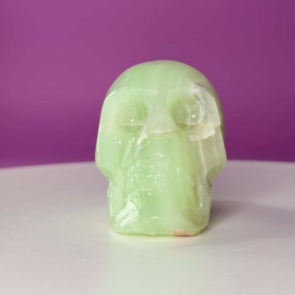 Green Onyx Skull Carving UV Reactive Crystal Decor