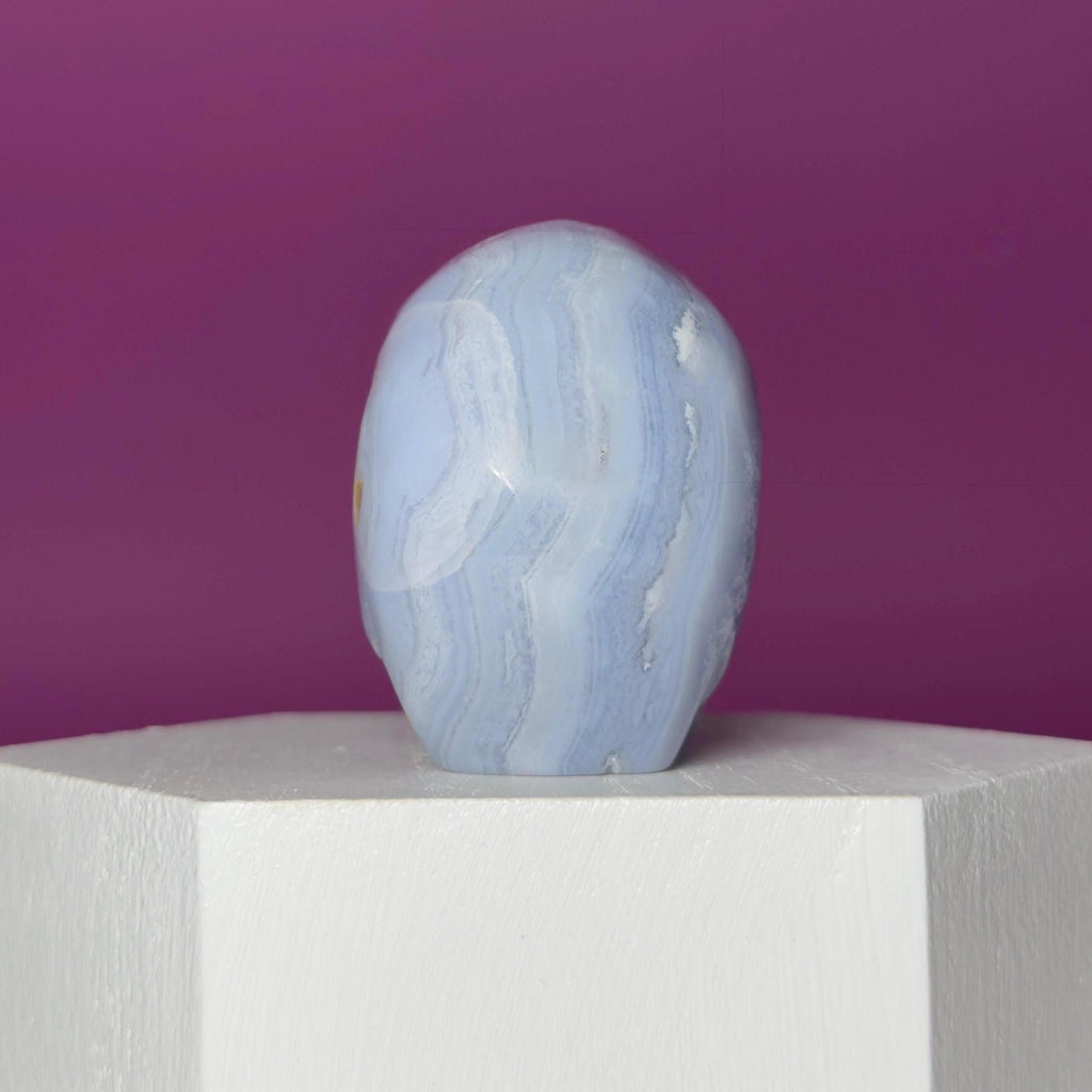 Blue Lace Agate Skull Carving – Natural Blue Banded Crystal