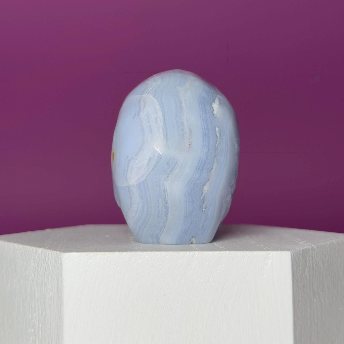 Blue Lace Agate Skull Carving – Natural Blue Banded Crystal