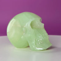 Green Onyx Skull Carving UV Reactive Crystal Decor