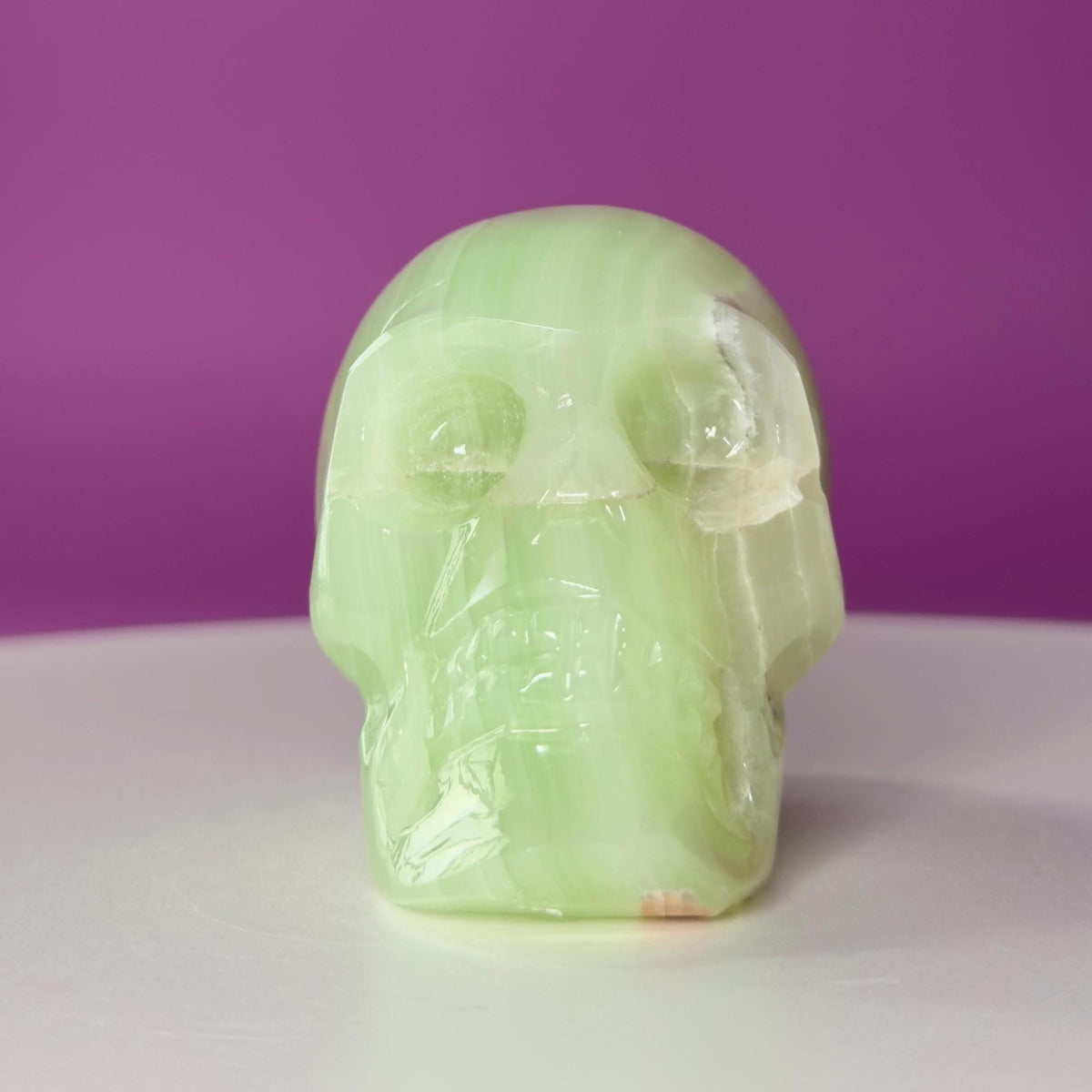 Green Onyx Skull Carving UV Reactive Crystal Decor