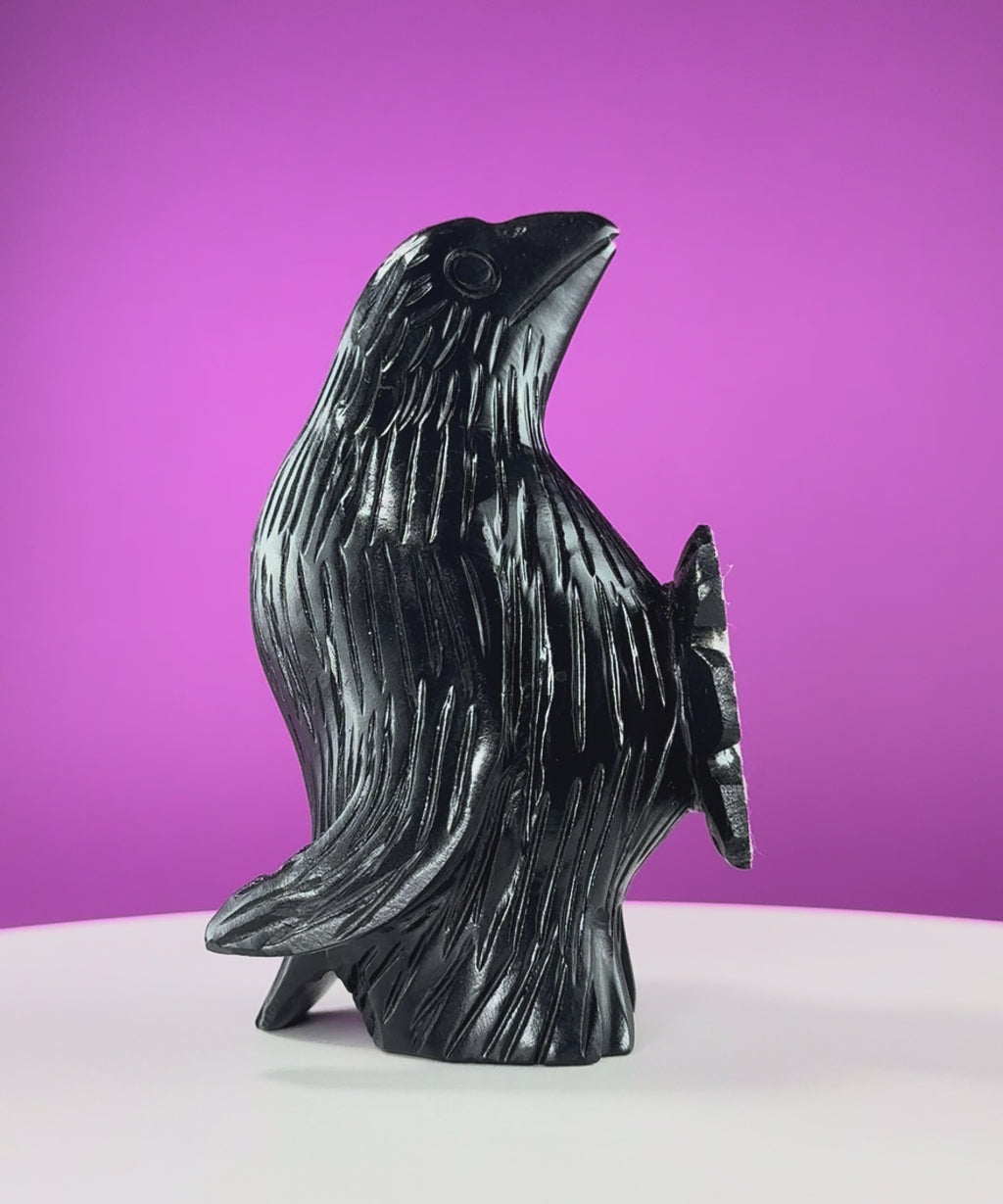 Chrysanthemum Stone Penguin Carving with Natural Flower Formation