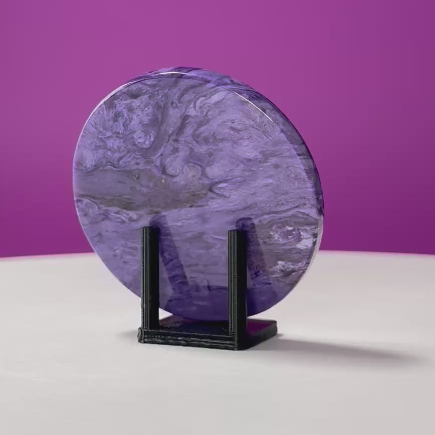 41g: Charoite Disc with Stand | Russian Charoite | Purple Crystal – 41g