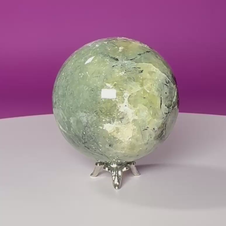 Prehnite Sphere with Stand 259g | Healing Crystal Ball | Heart Chakra Stone | Home Decor Gift
