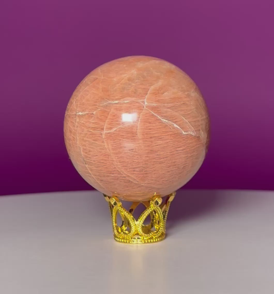 Peach Moonstone Sphere (Includes Gold Stand)