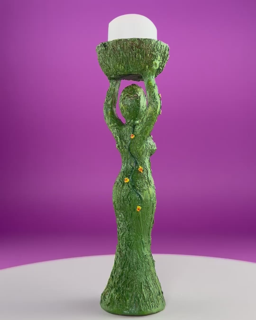 Earth Goddess Sphere Display Stand with LED Timer Tea Light