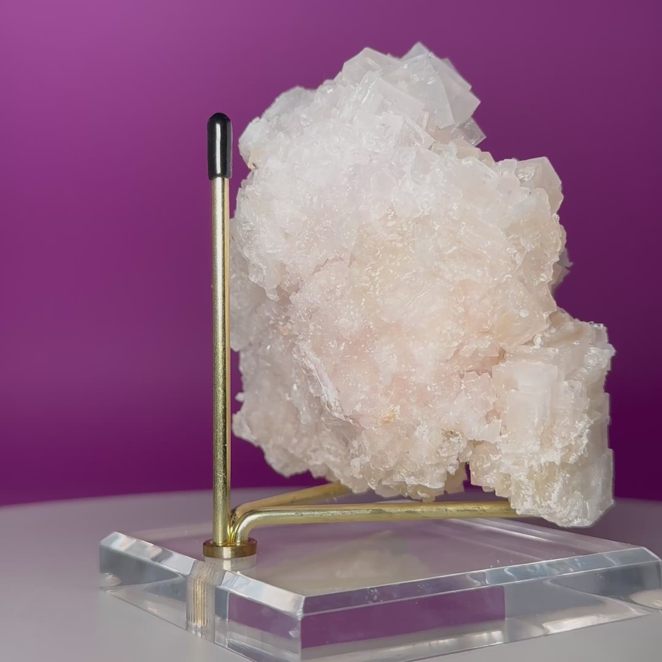 Light Pink Halite Crystal – Searles Lake California Specimen with Stand