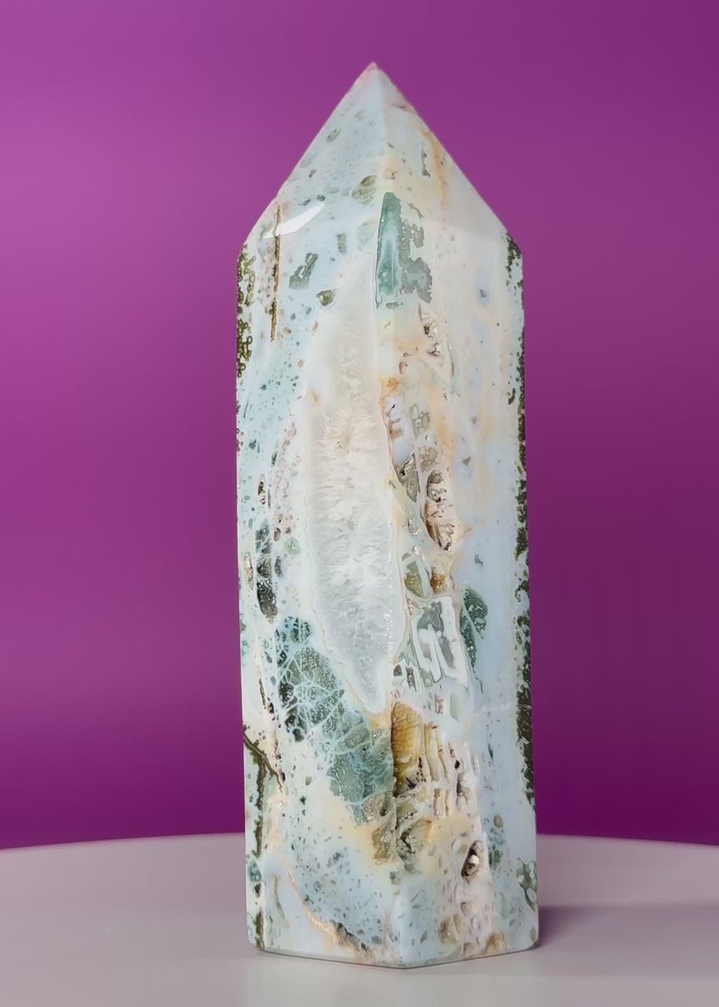 Large Ocean Jasper Tower – 873g Natural Crystal Point