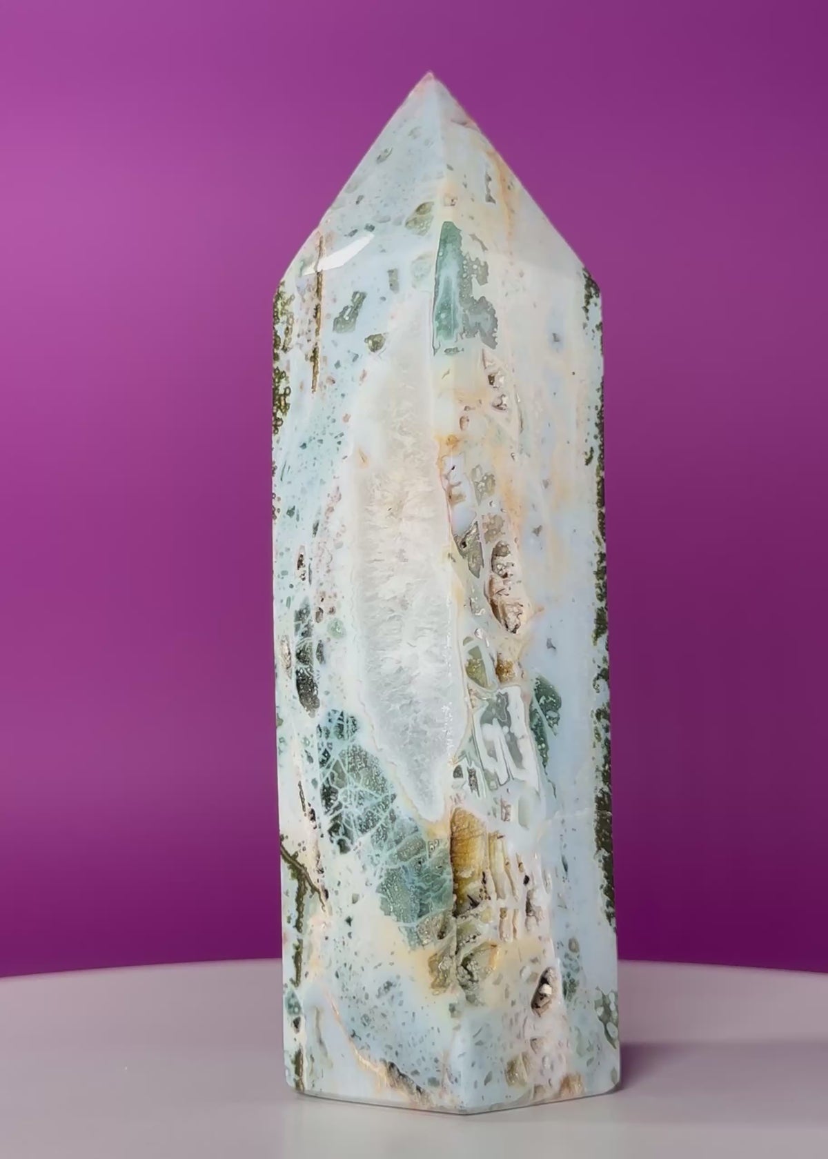 Large Ocean Jasper Tower – 873g Natural Crystal Point