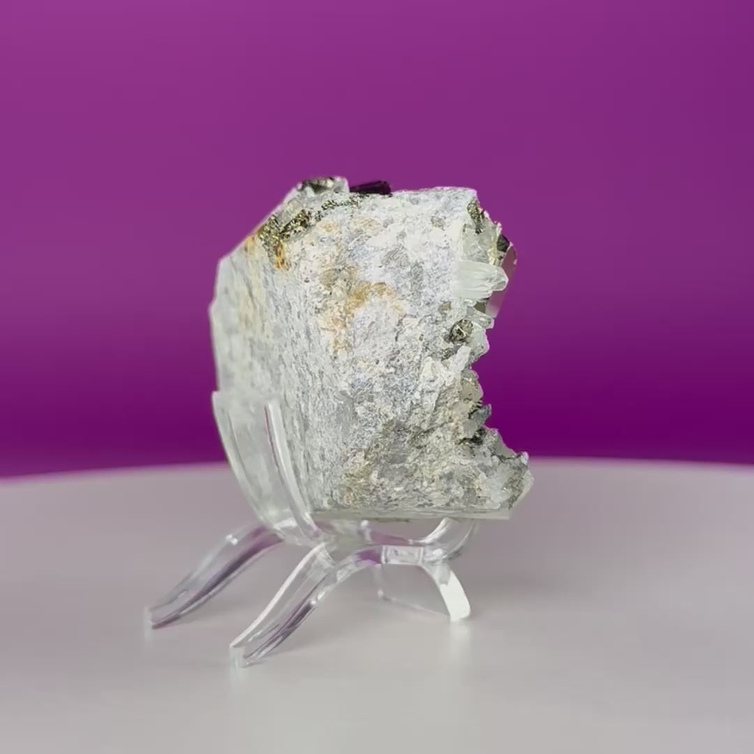 Chalcopyrite on Quartz w Acrylic Display Stand
