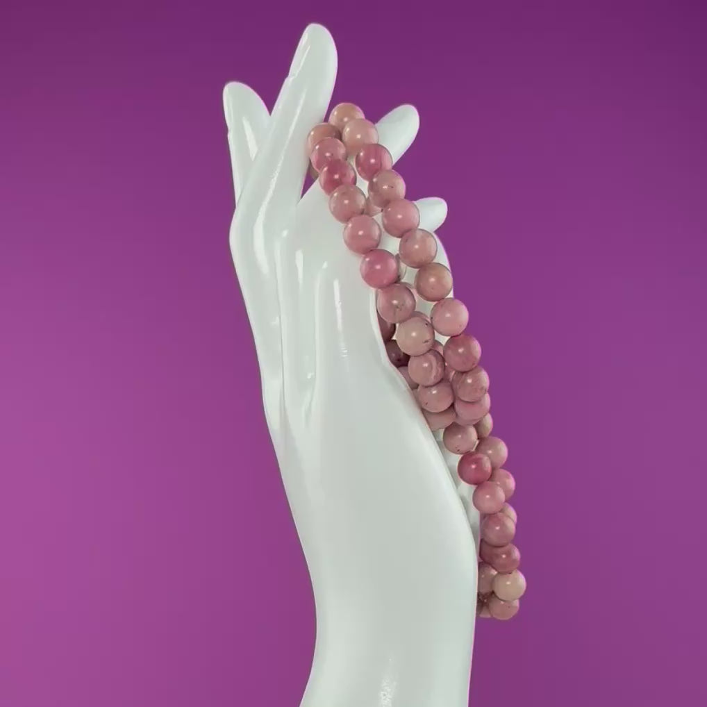 Thulite Beaded Bracelet 8mm Natural Pink Stone Crystal Jewelry 20g