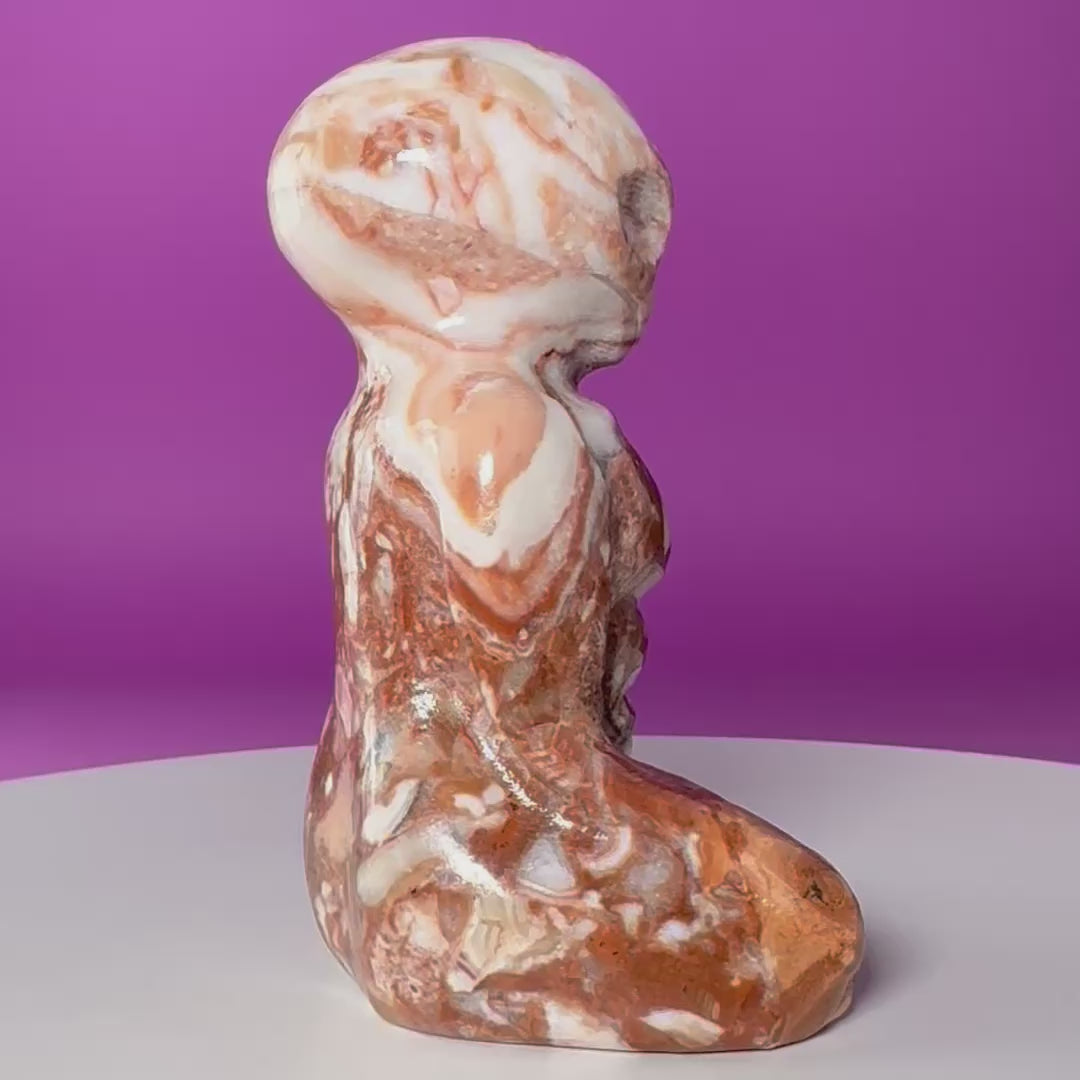 Chocolate Calcite Yoga Alien Carving | Meditation Crystal Statue