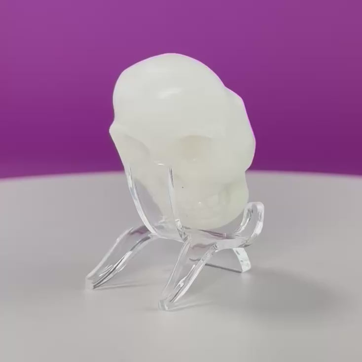White Jade Mini Double Skull with Acrylic Stand