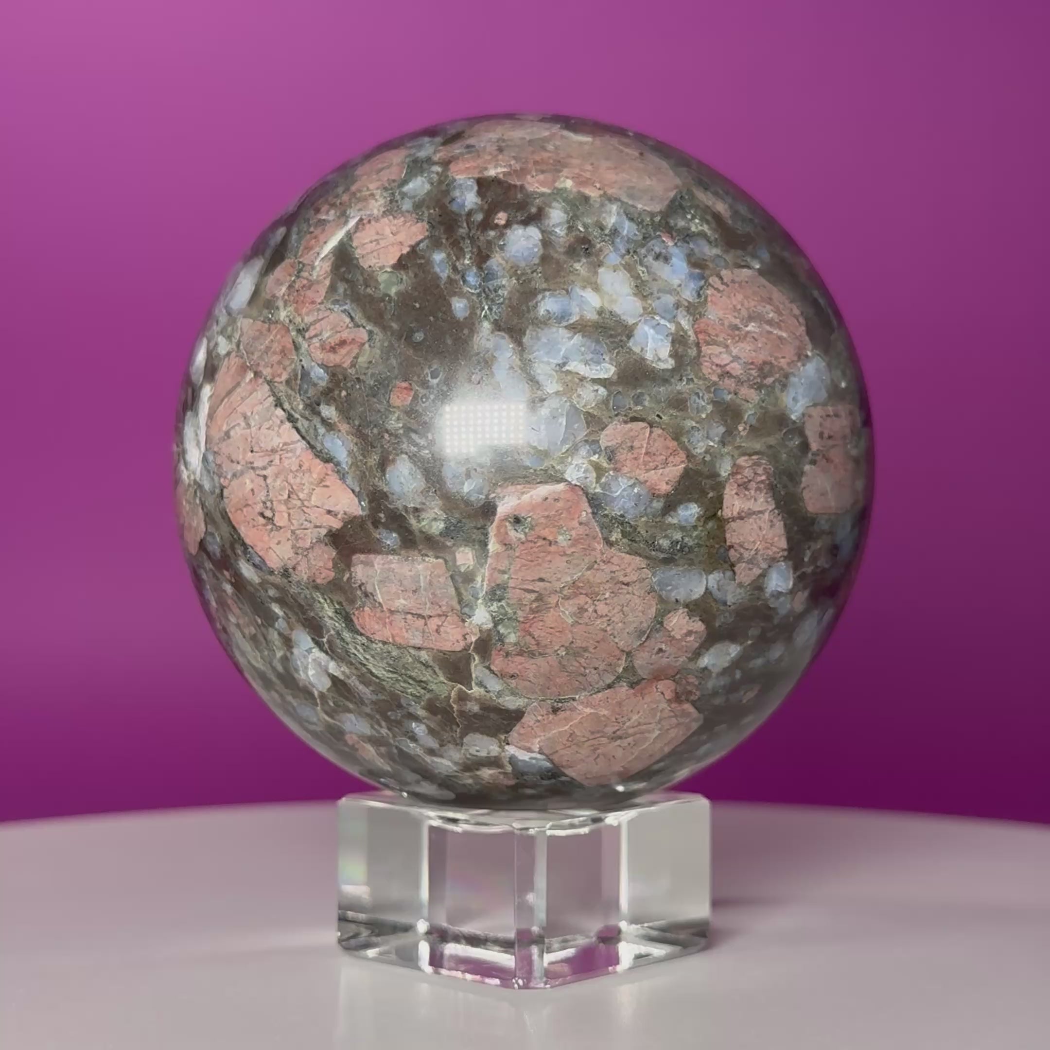 Rhyolite Sphere on Glass Stand | Large Statement Crystal Sphere for Grounding & Balance