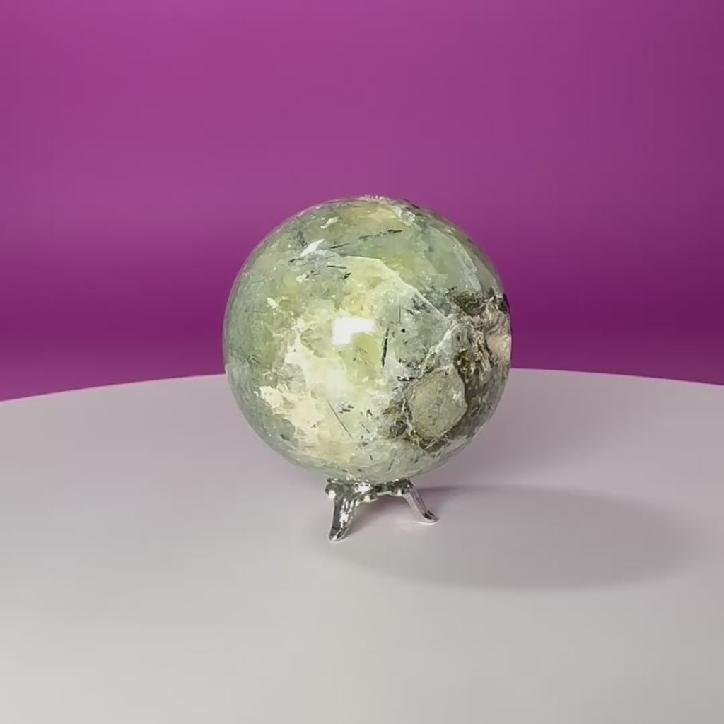 Prehnite Sphere with Stand 240g | Healing Crystal Ball | Heart Chakra Stone | Home Decor Gift