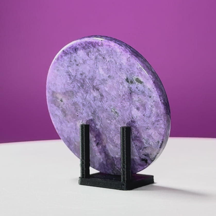 Charoite Disc with Stand | Russian Charoite | Purple Crystal – 45g