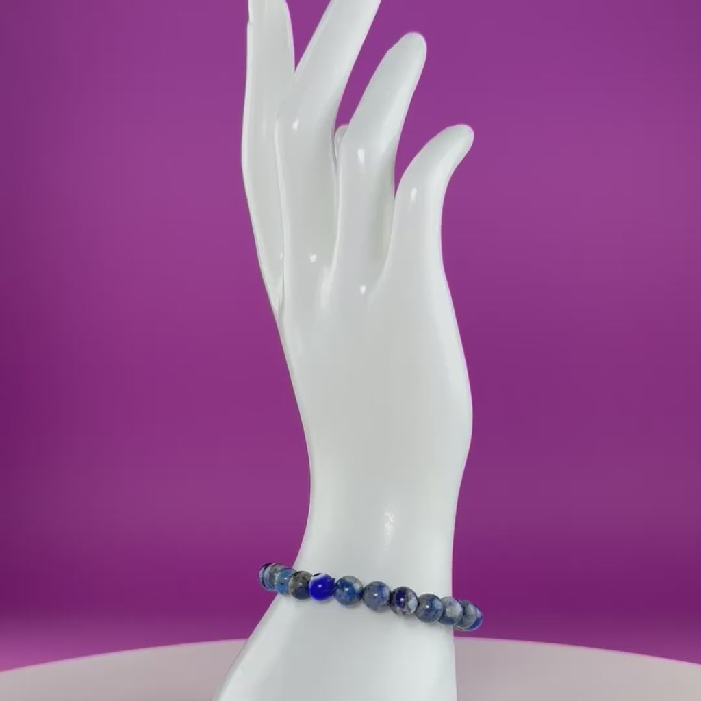 Lapis Lazuli Evil Eye Bracelet – 8mm Beads, Size 6