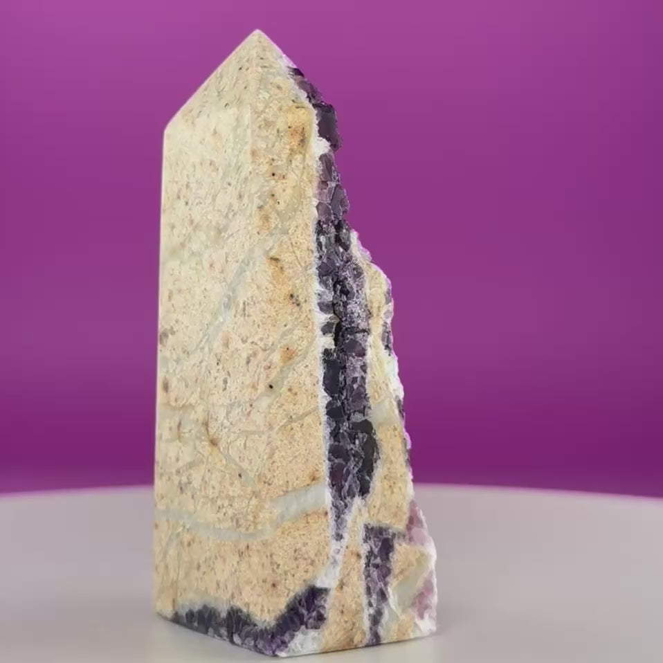 Purple Fluorite Druzy Tower with Natural Matrix – 163g