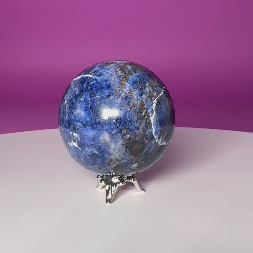 Sodalite Sphere with Silver Metal Stand