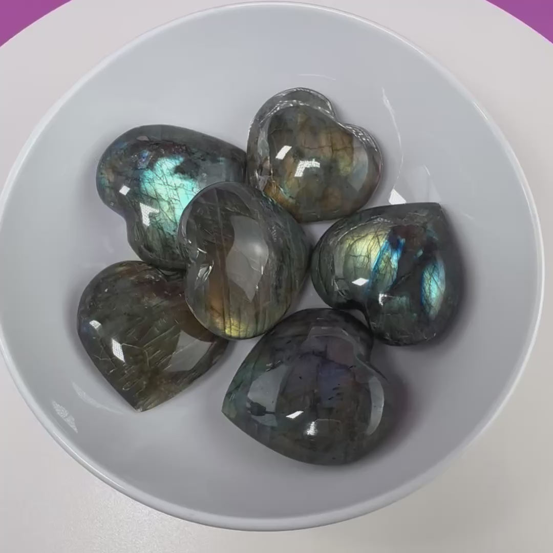 Labradorite Heart Carving, Flashy Labradorite
