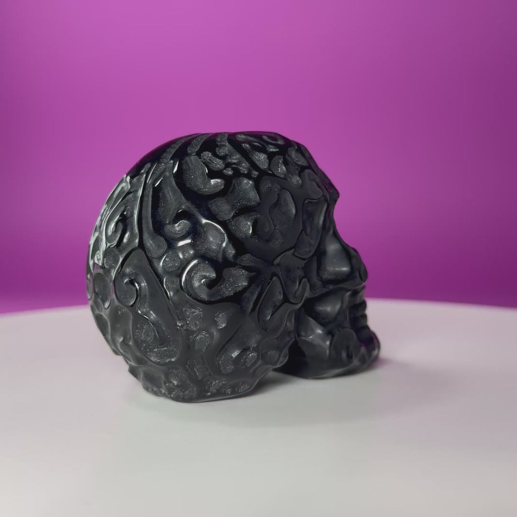 Black Obsidian Carved Skull – 416g Protective Crystal Sculpture