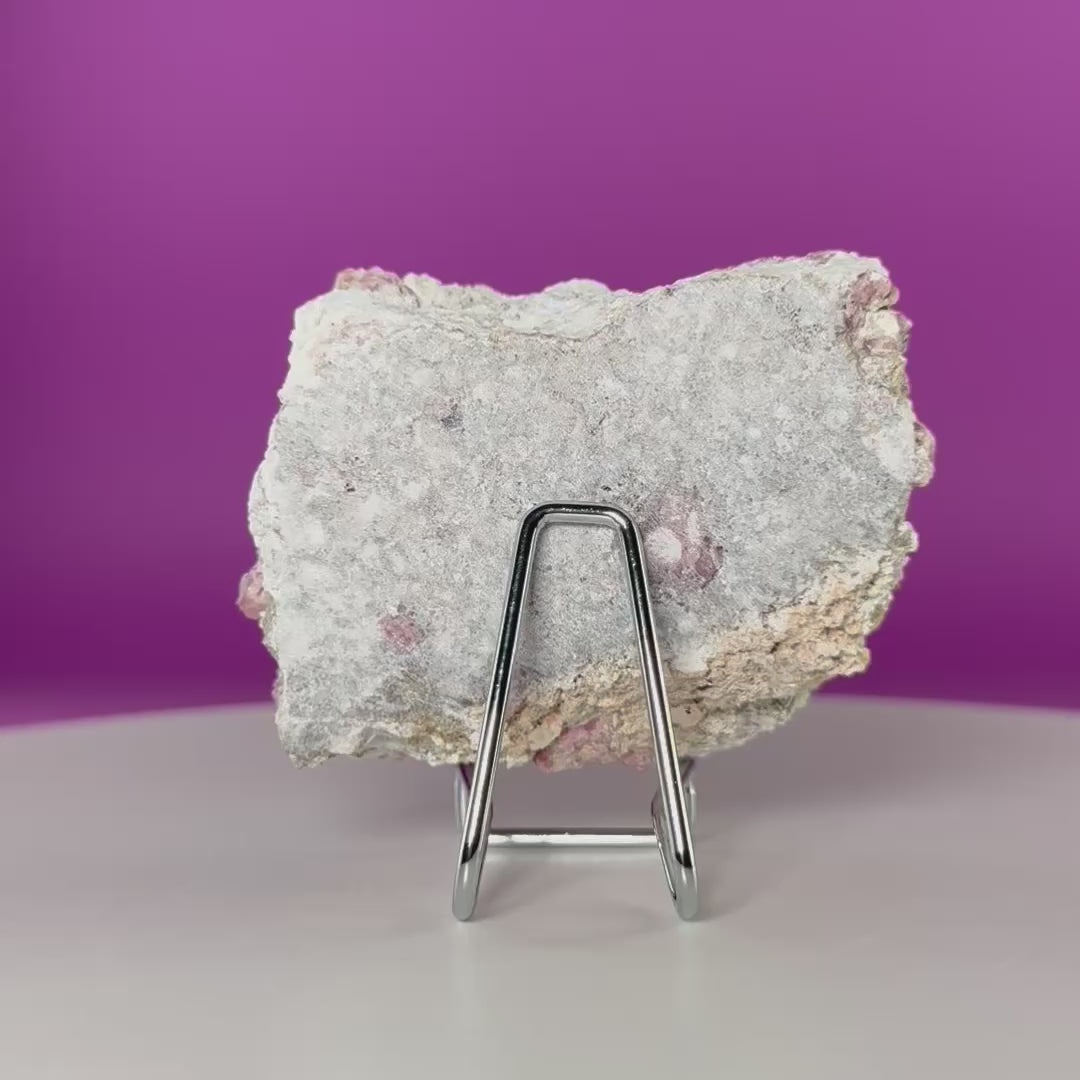 Pink Garnet Specimen from Mexico with Silver Stand