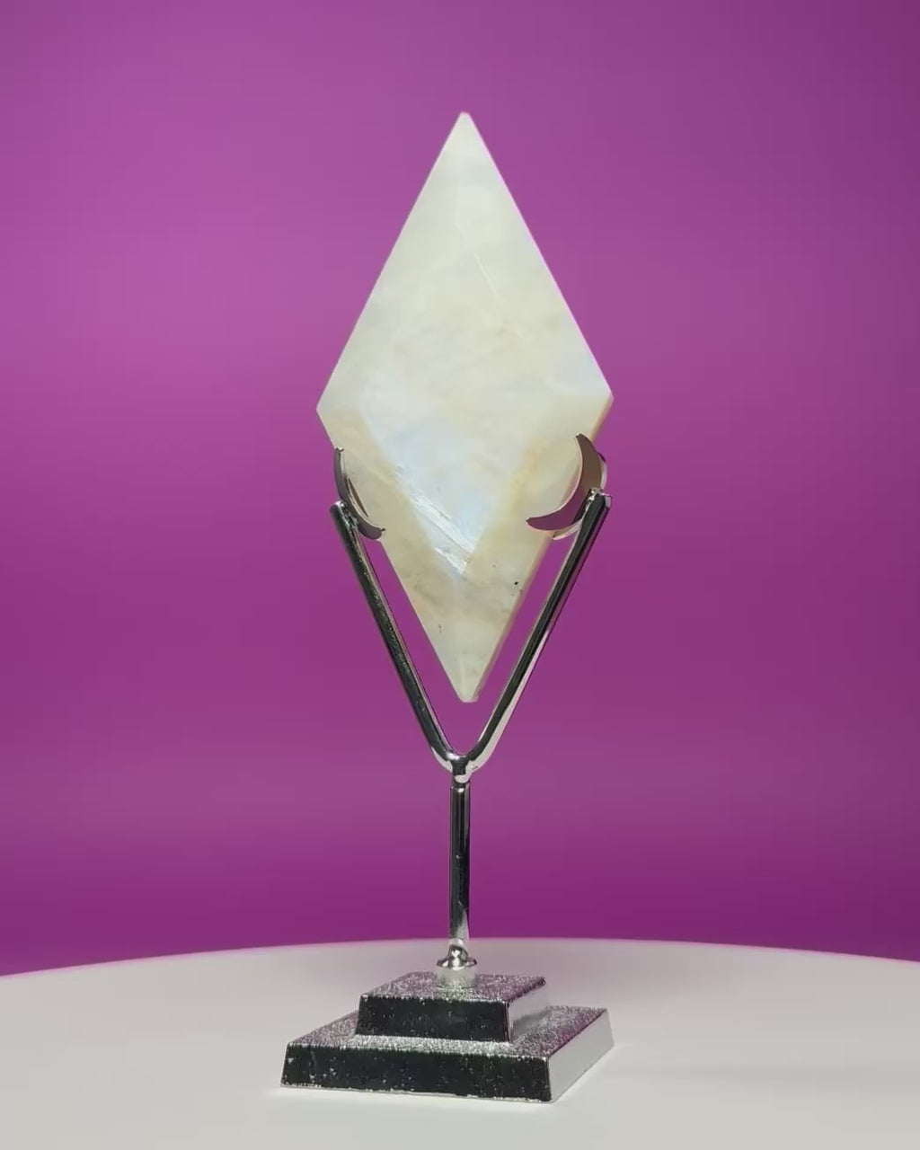 Blue Moonstone Diamond Carving with Silver Stand
