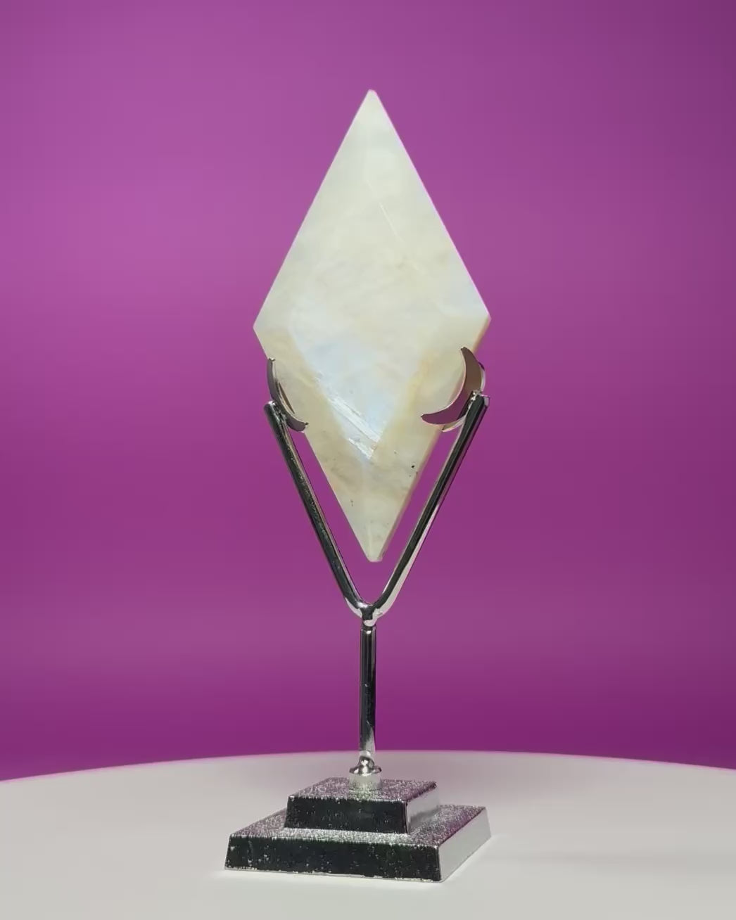 Blue Moonstone Diamond Carving with Silver Stand