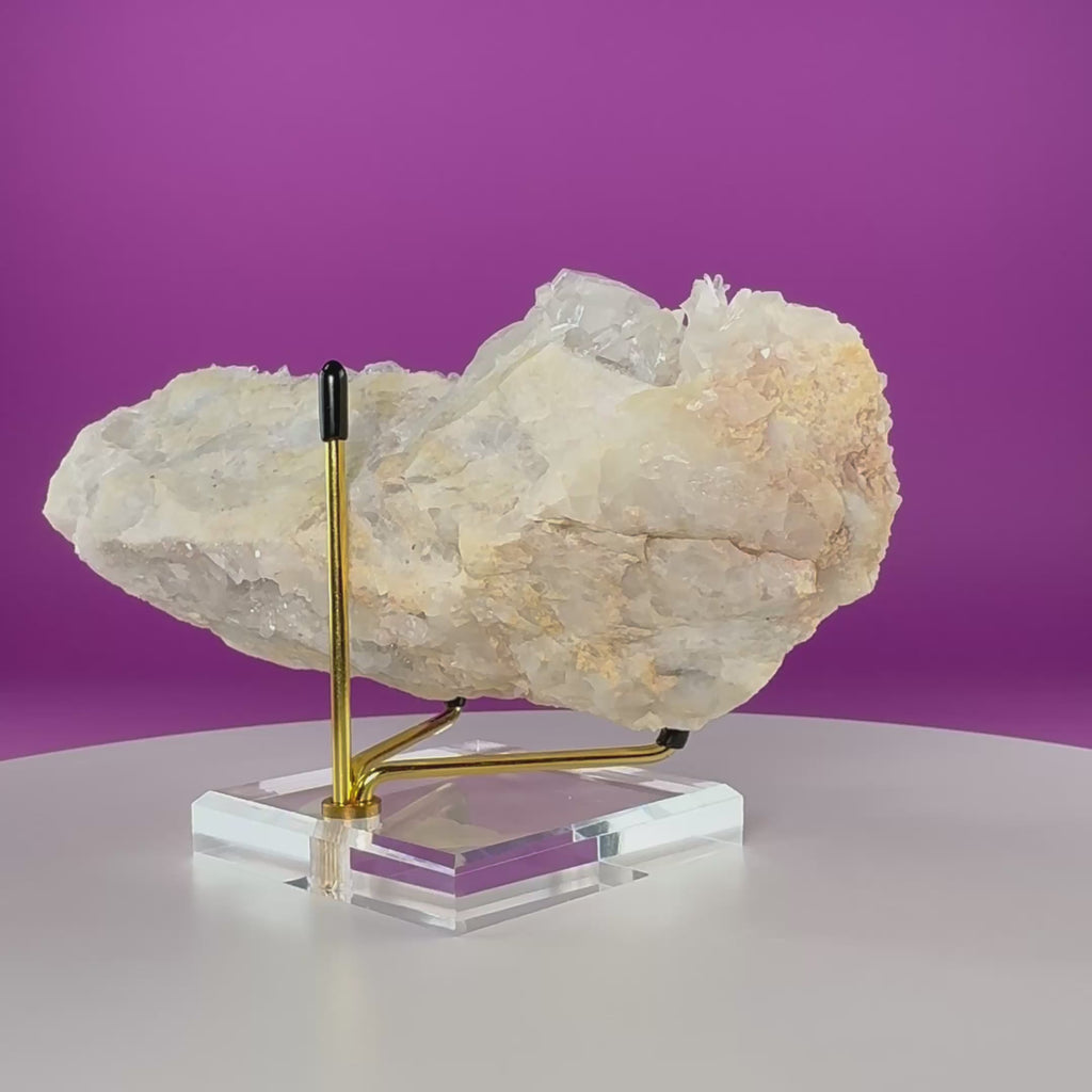 Tibet Quartz Cluster with Gold Metal Acrylic Display Stand