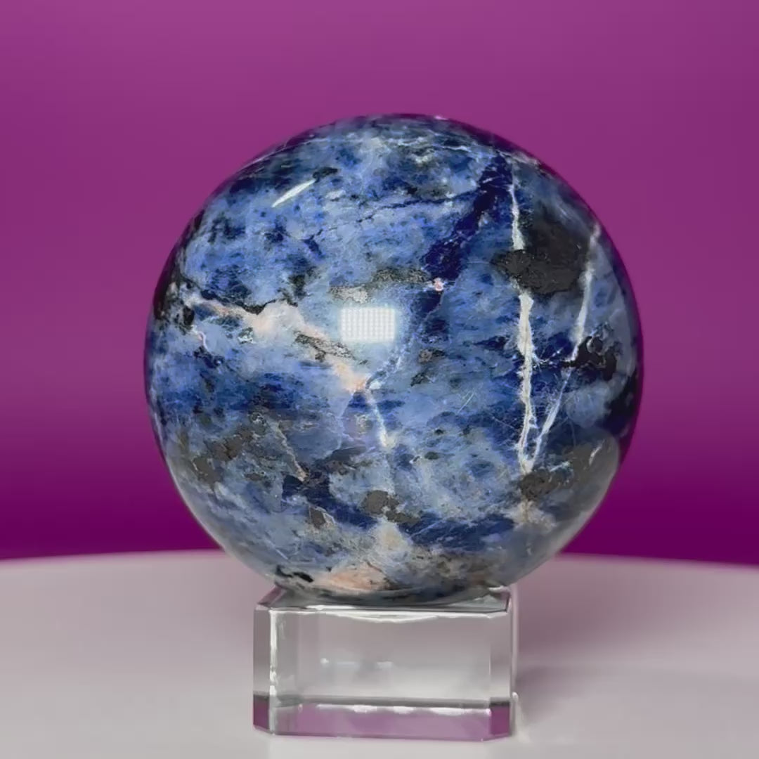 Sodalite Sphere with Glass Stand – Clarity & Intuition Crystal